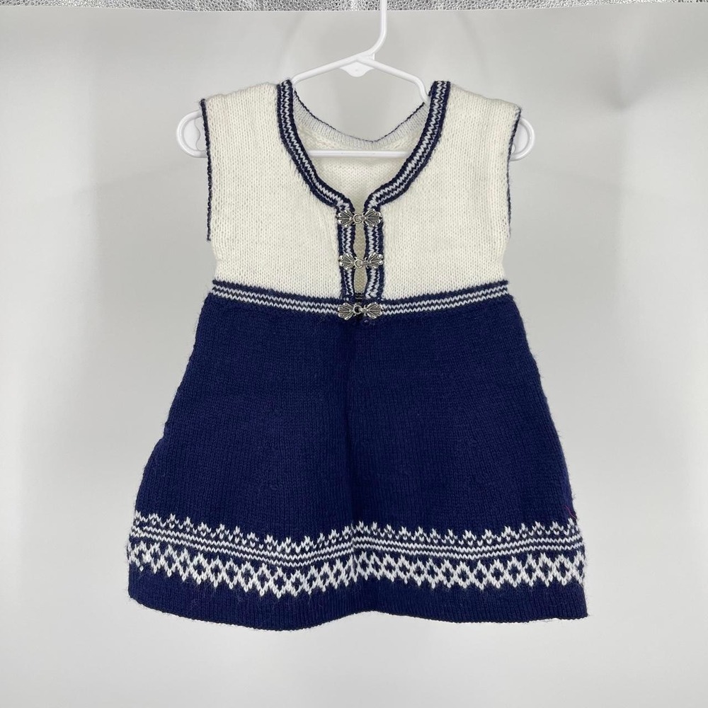Vintage 70s Handmade Traditional Norwegian Dress Infant 18 24 Months Pinafore